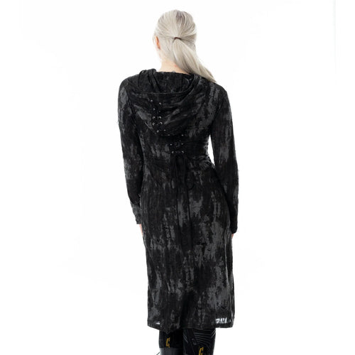 Kate's Clothing Heartless Ghoul Cardigan – Black/Grey Velvet Hooded Zip