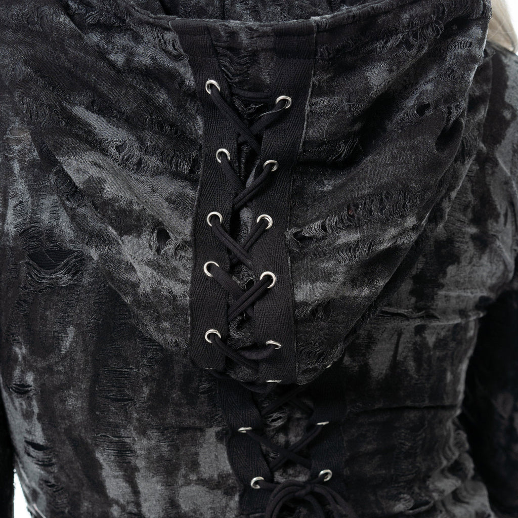 Kate's Clothing Heartless Ghoul Cardigan – Black/Grey Velvet Hooded Zip
