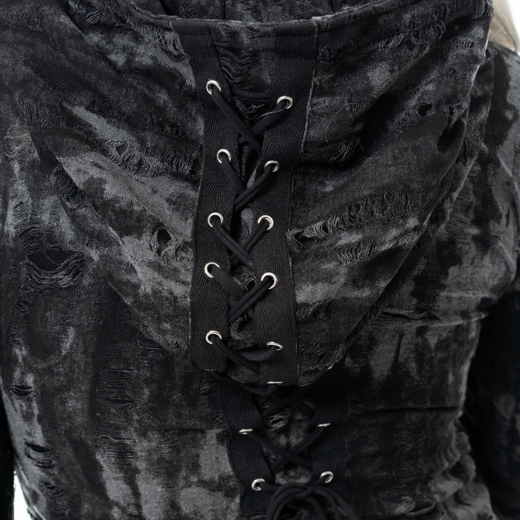 Kate's Clothing Heartless Ghoul Cardigan – Black/Grey Velvet Hooded Zip