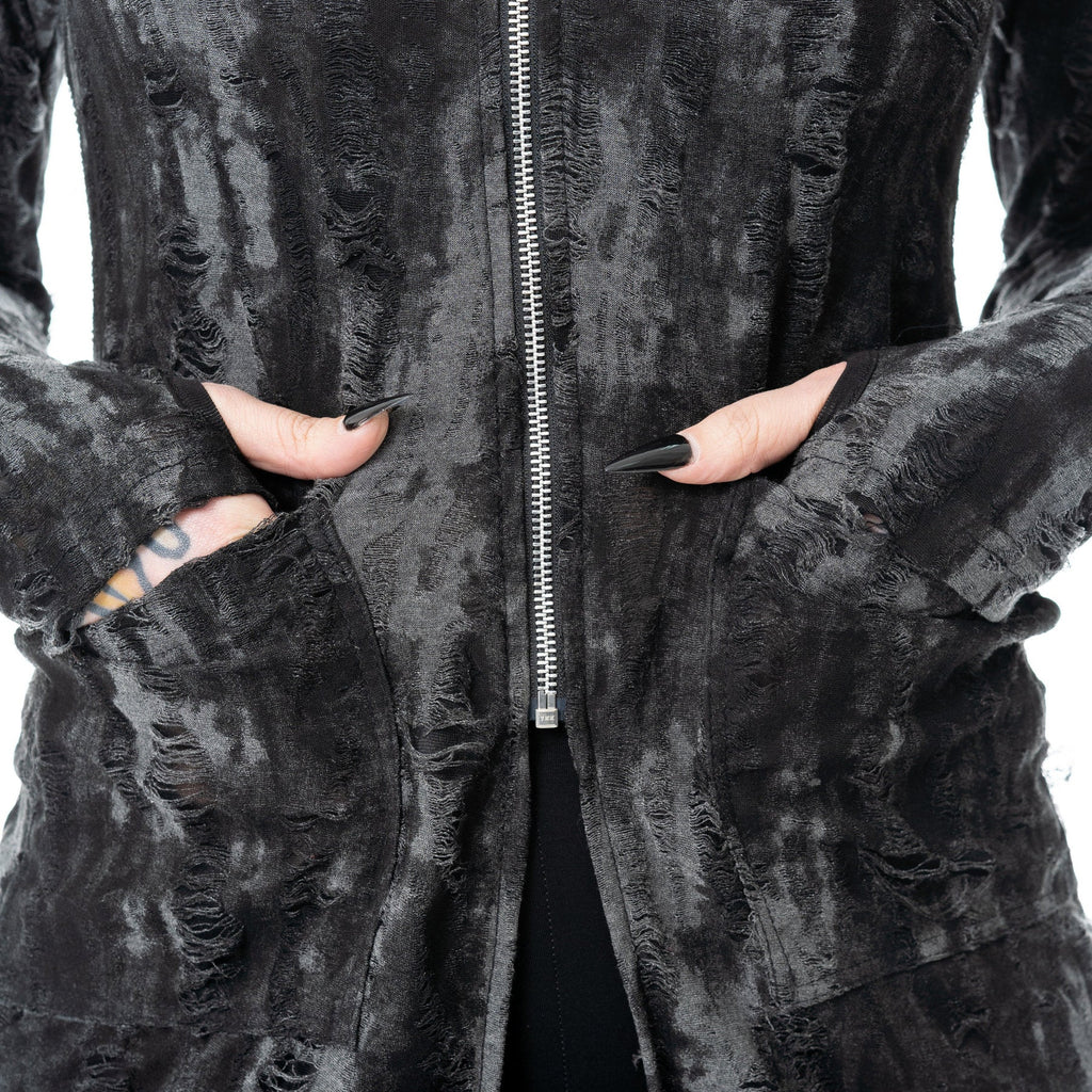 Kate's Clothing Heartless Ghoul Cardigan – Black/Grey Velvet Hooded Zip