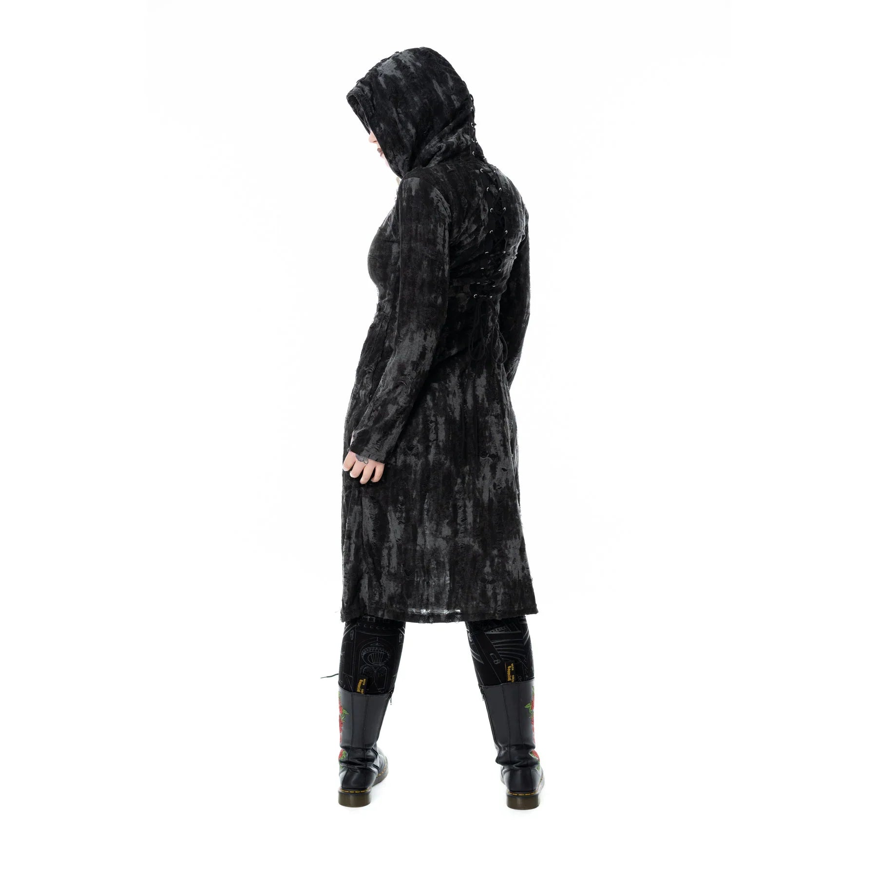 Kate's Clothing Heartless Ghoul Cardigan – Black/Grey Velvet Hooded Zip