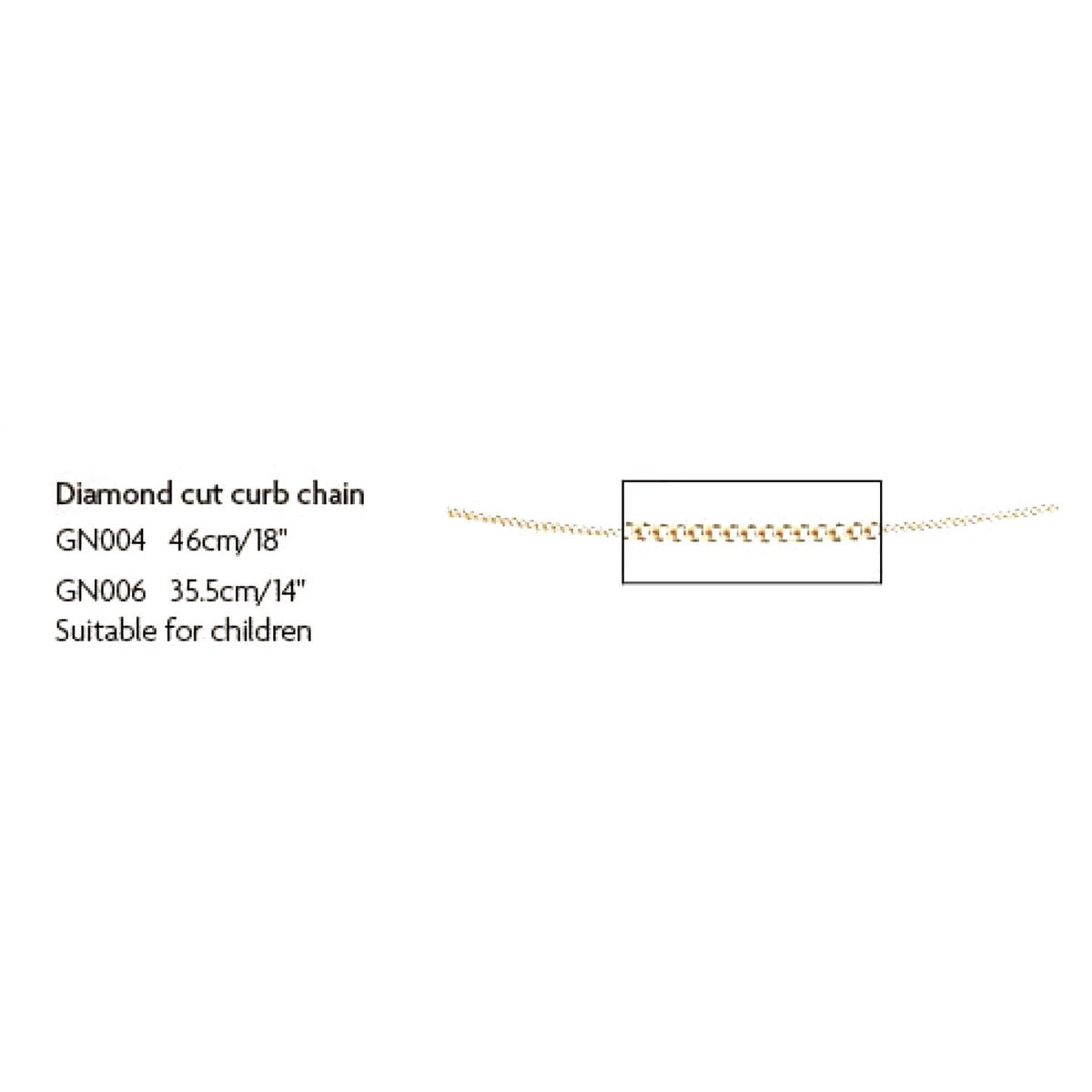Gecko Jewellery 9ct Gold 0.6mm Diamond Cut Curb Chain Necklace | 46cm