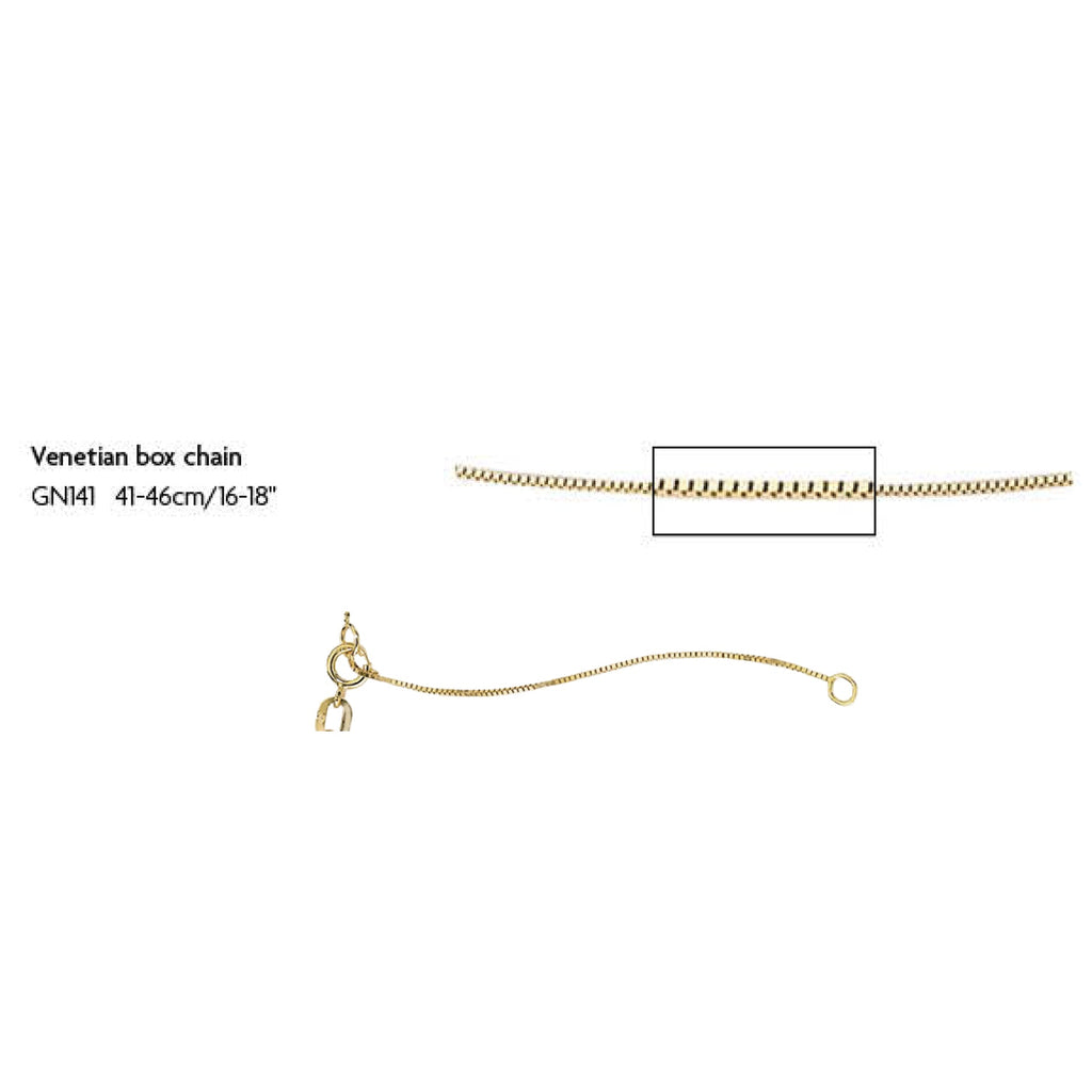 Gecko Jewellery 9ct Gold Venetian Box Chain Necklace – 41cm-46cm