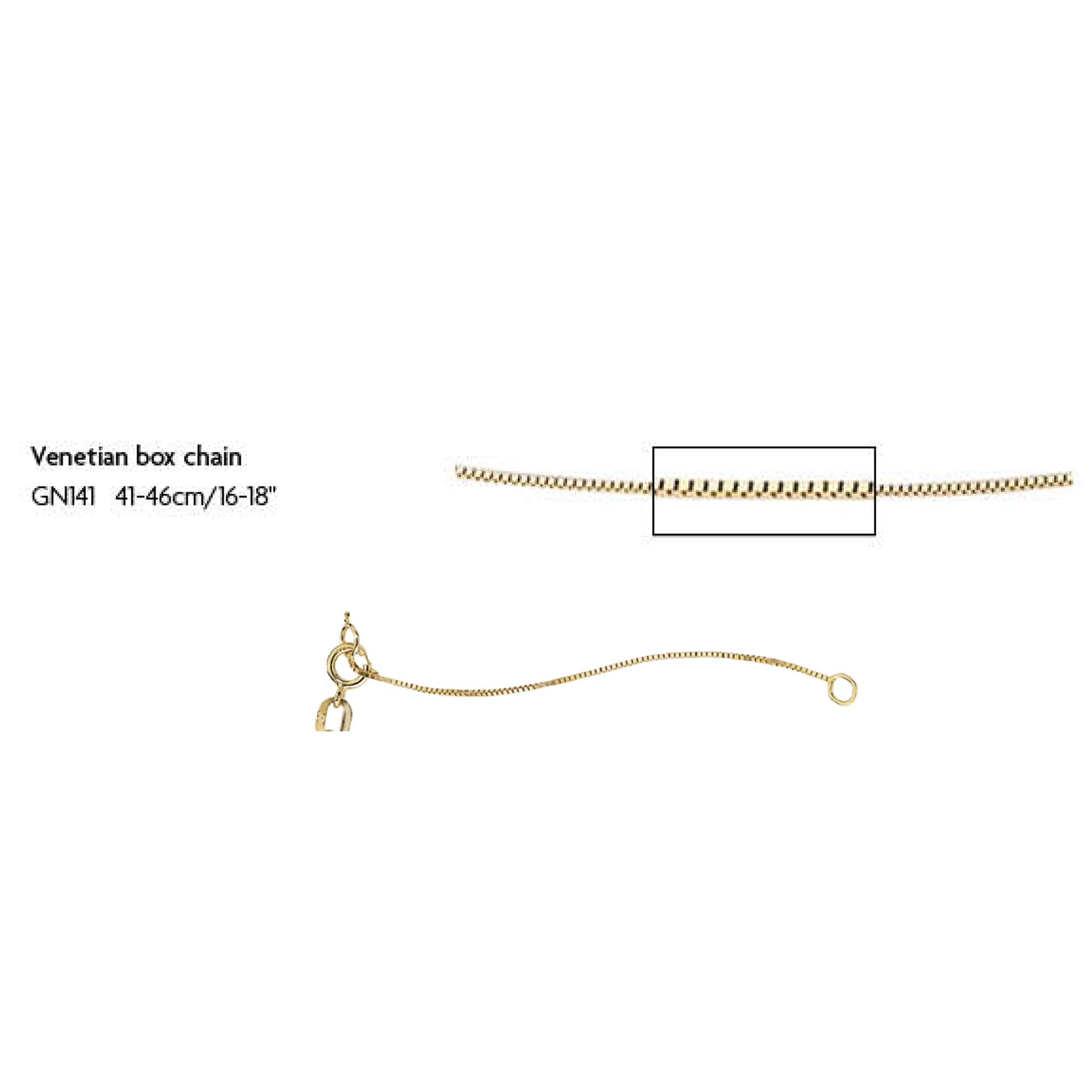 Gecko Jewellery 9ct Gold Venetian Box Chain Necklace – 41cm-46cm