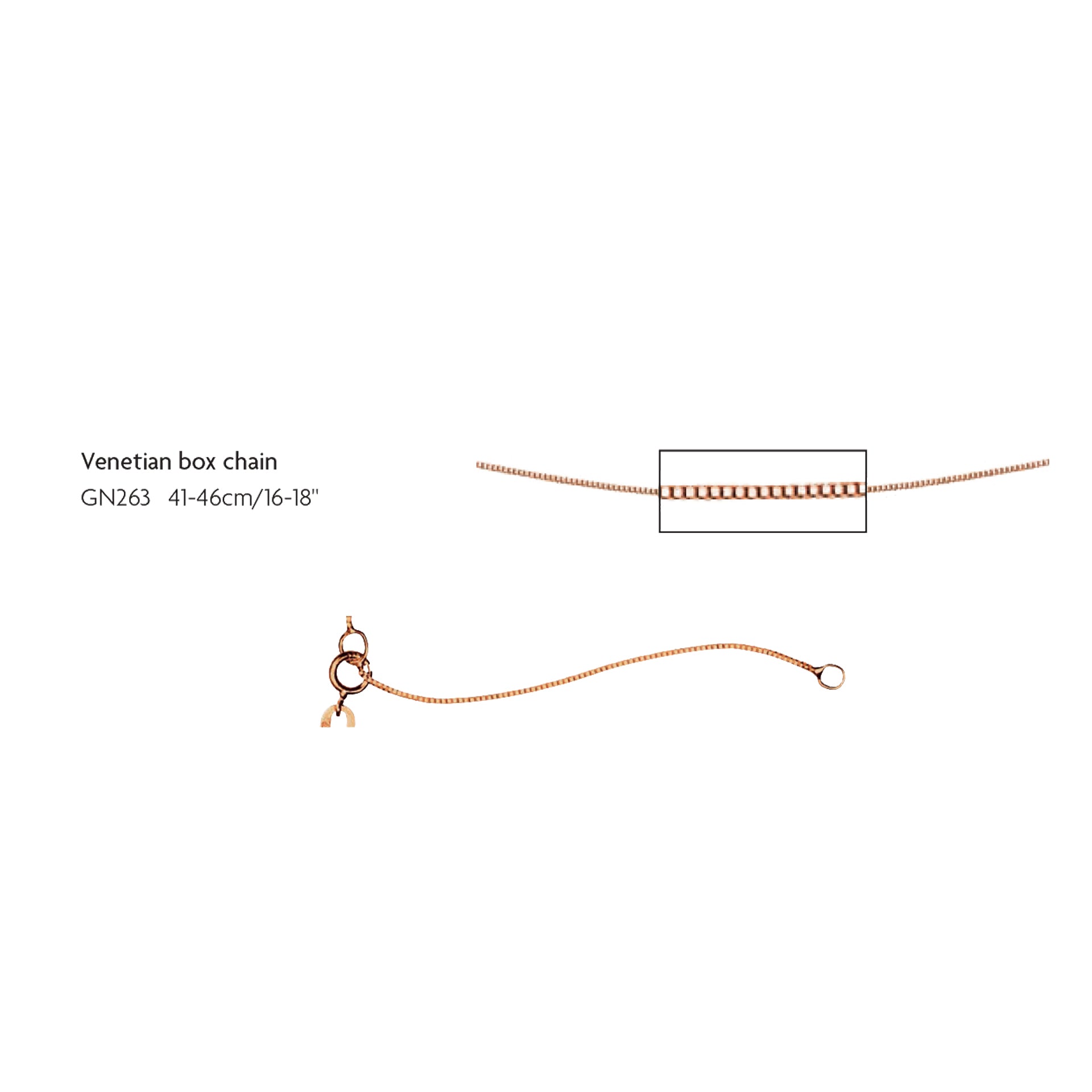 Gecko Jewellery 9ct Gold Venetian Box Chain Necklace – 41cm-46cm