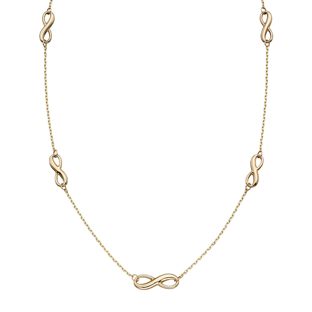 Gecko Jewellery 9ct Yellow Gold Infinity Symbol Station Necklace
