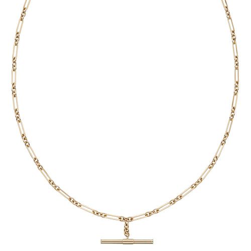 Gecko Jewellery 9ct Gold T-Bar Figaro Chain Necklace for Women