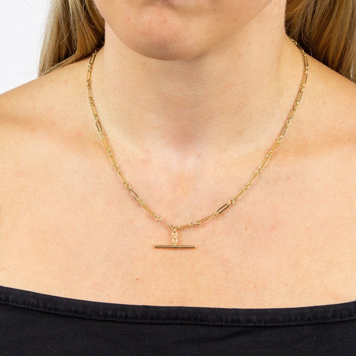 Gecko Jewellery 9ct Gold T-Bar Figaro Chain Necklace for Women