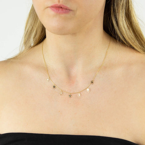Gecko Jewellery 9ct Yellow Gold Heart and Flower Charm Necklace
