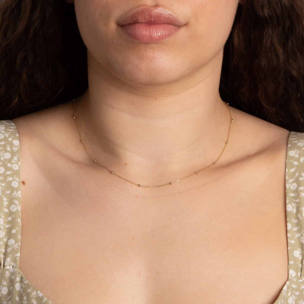 Gecko Jewellery 9ct Gold Ball Station Chain Necklace – Two Tone Design