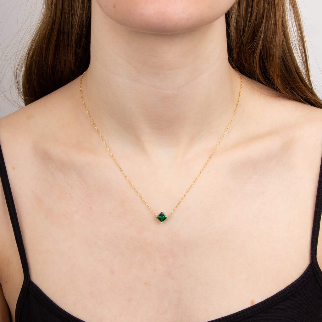 Gecko Jewellery Princess Cut Lab Created Stone Necklace in 9ct Gold