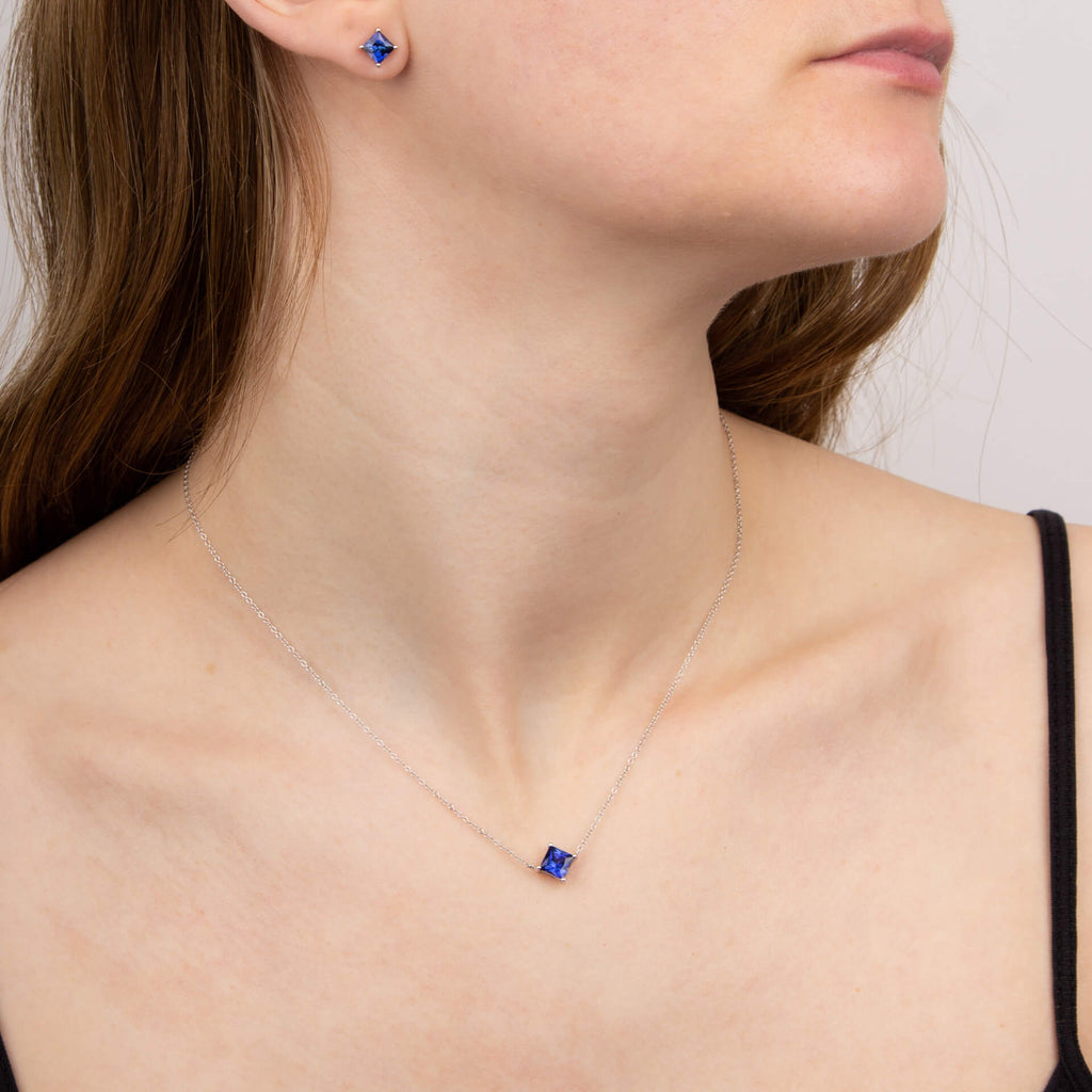 Gecko Jewellery Princess Cut Lab Created Stone Necklace in 9ct Gold