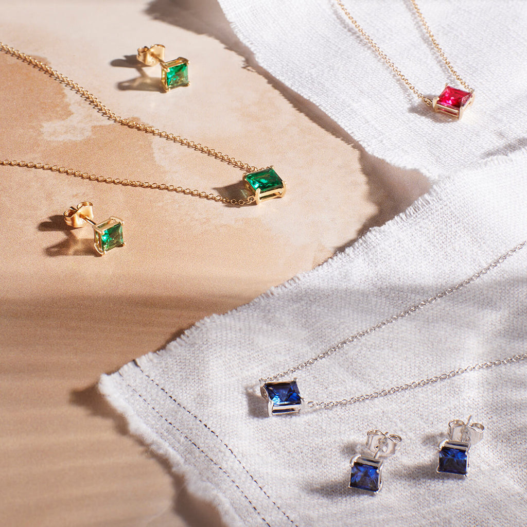 Gecko Jewellery Princess Cut Lab Created Stone Necklace in 9ct Gold