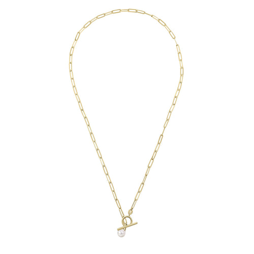 Gecko Jewellery T-Bar Chain Necklace with Freshwater Pearl Charm