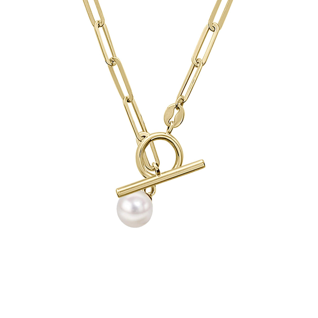 Gecko Jewellery T-Bar Chain Necklace with Freshwater Pearl Charm