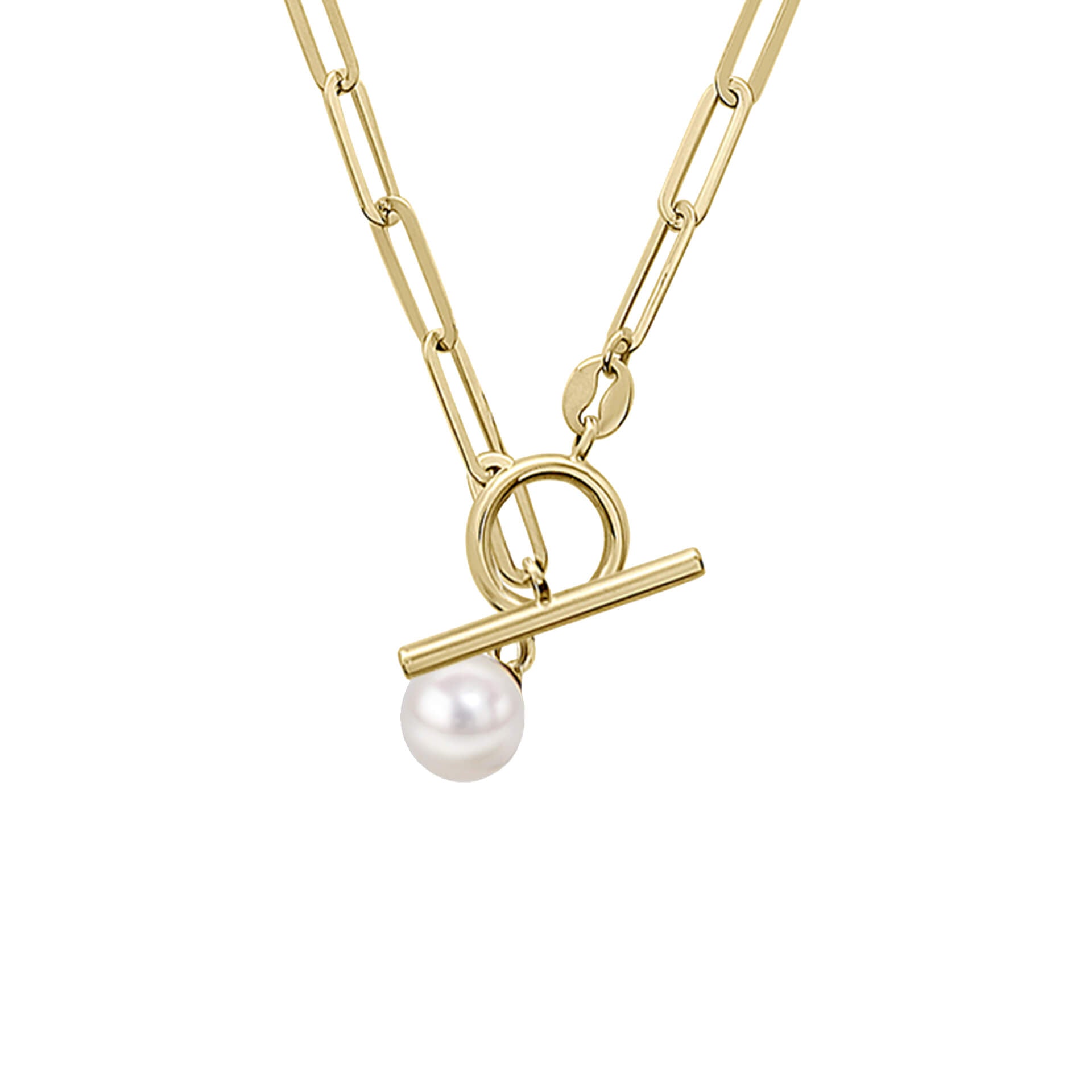 Gecko Jewellery T-Bar Chain Necklace with Freshwater Pearl Charm