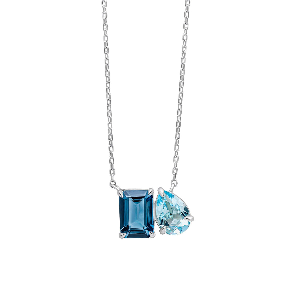 Gecko Jewellery London & Sky Blue Topaz Toi et Moi Necklace in 9ct White Gold