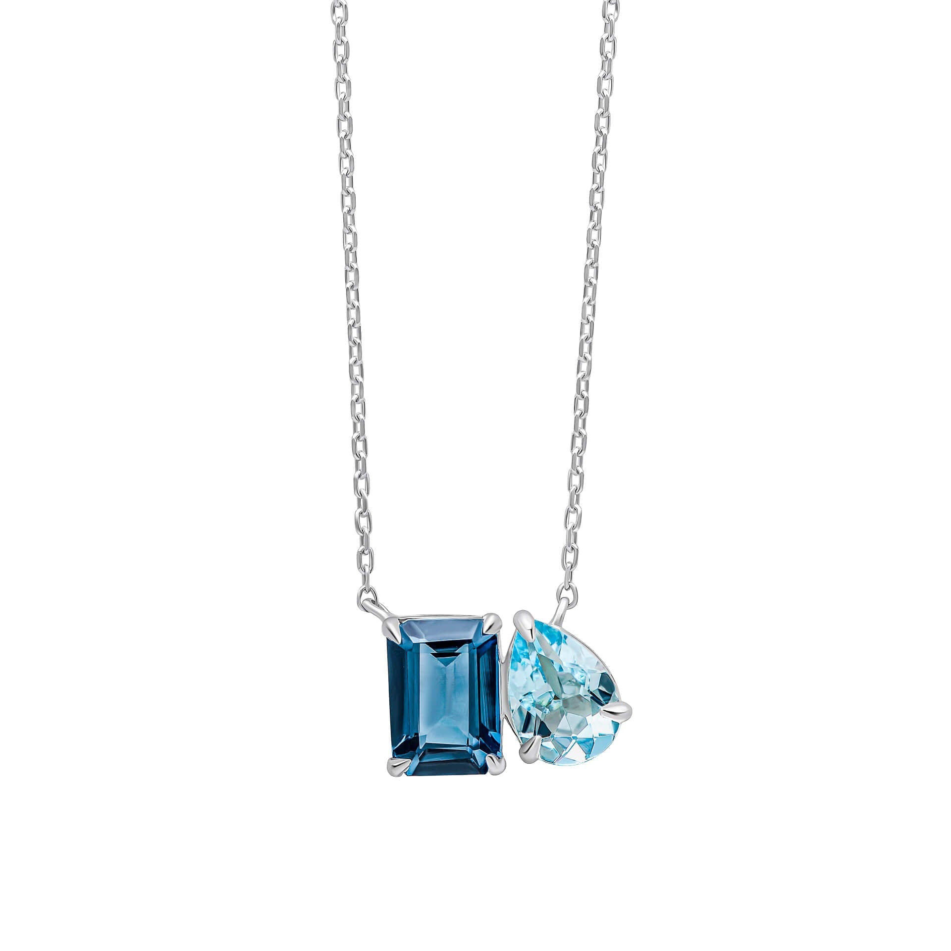 Gecko Jewellery London & Sky Blue Topaz Toi et Moi Necklace in 9ct White Gold