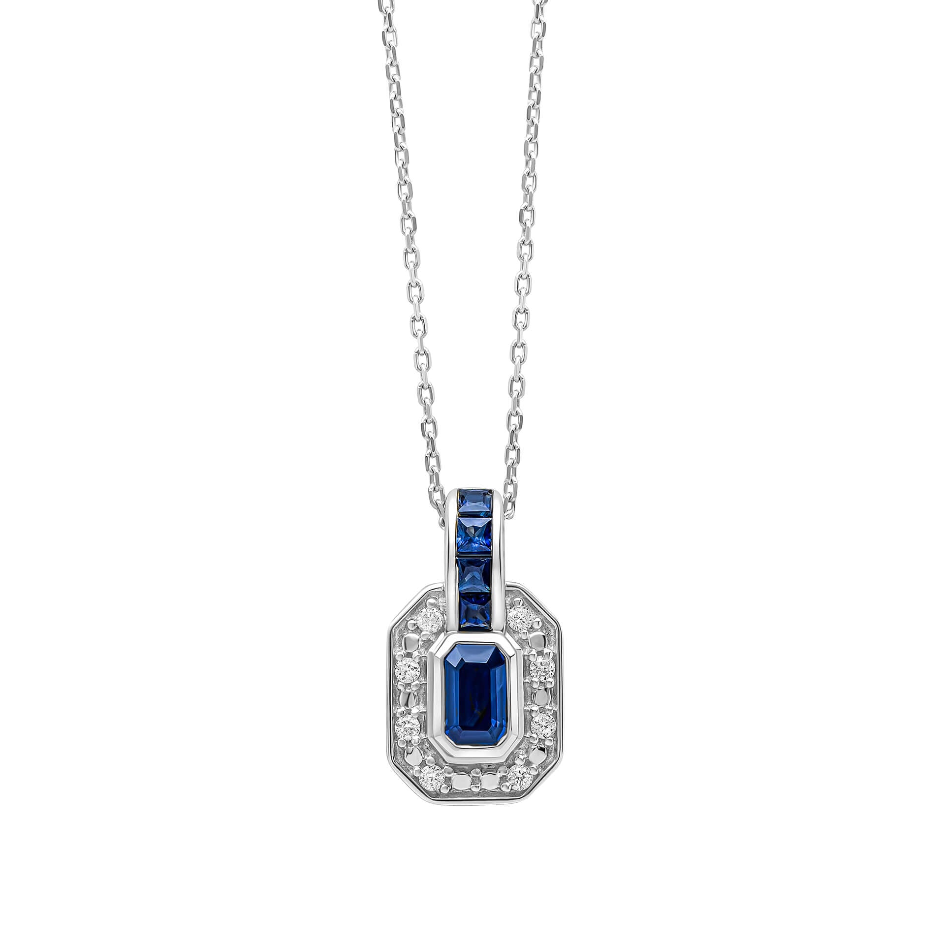 Gecko Jewellery Sapphire and Diamond 9ct White Gold Channel Necklace