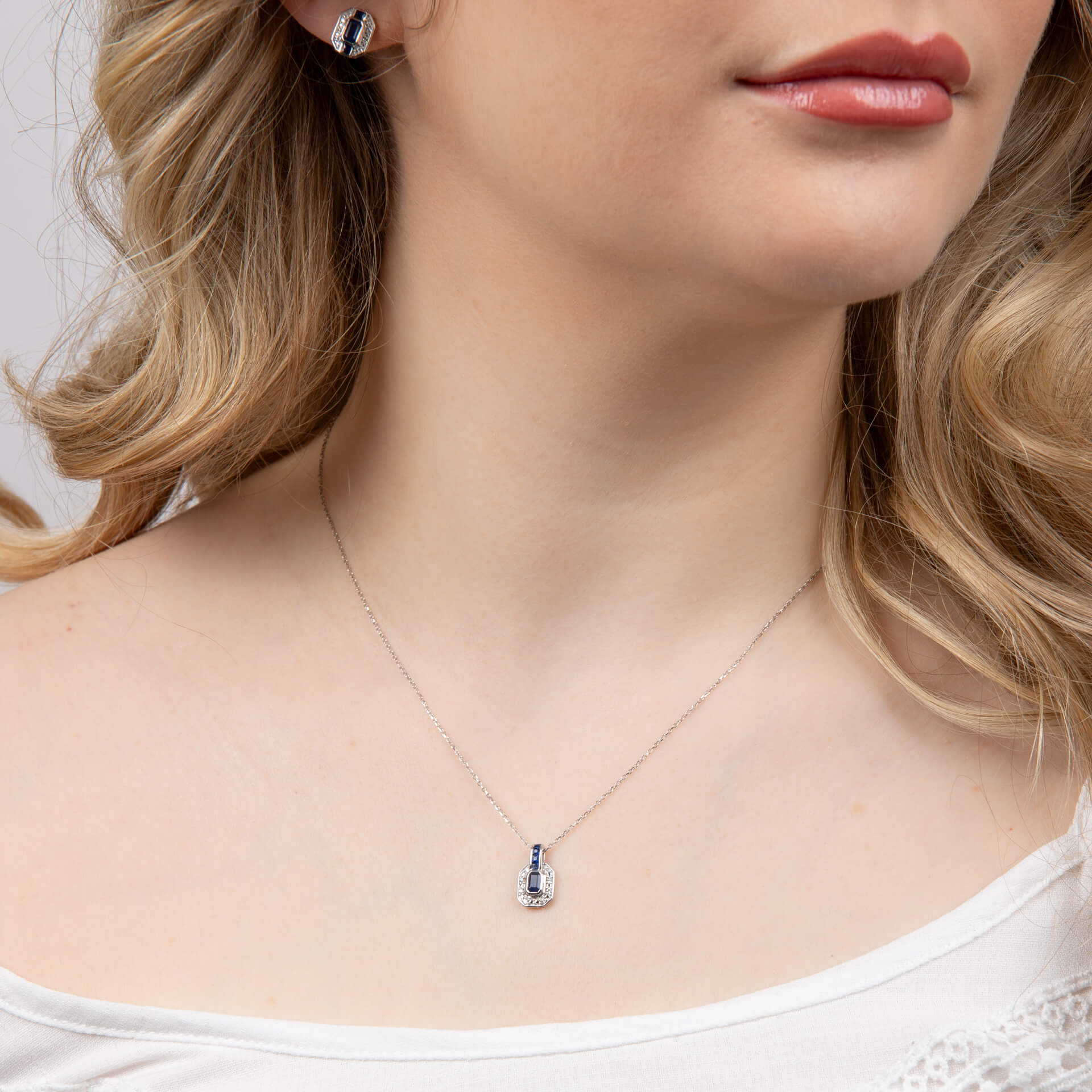 Gecko Jewellery Sapphire and Diamond 9ct White Gold Channel Necklace