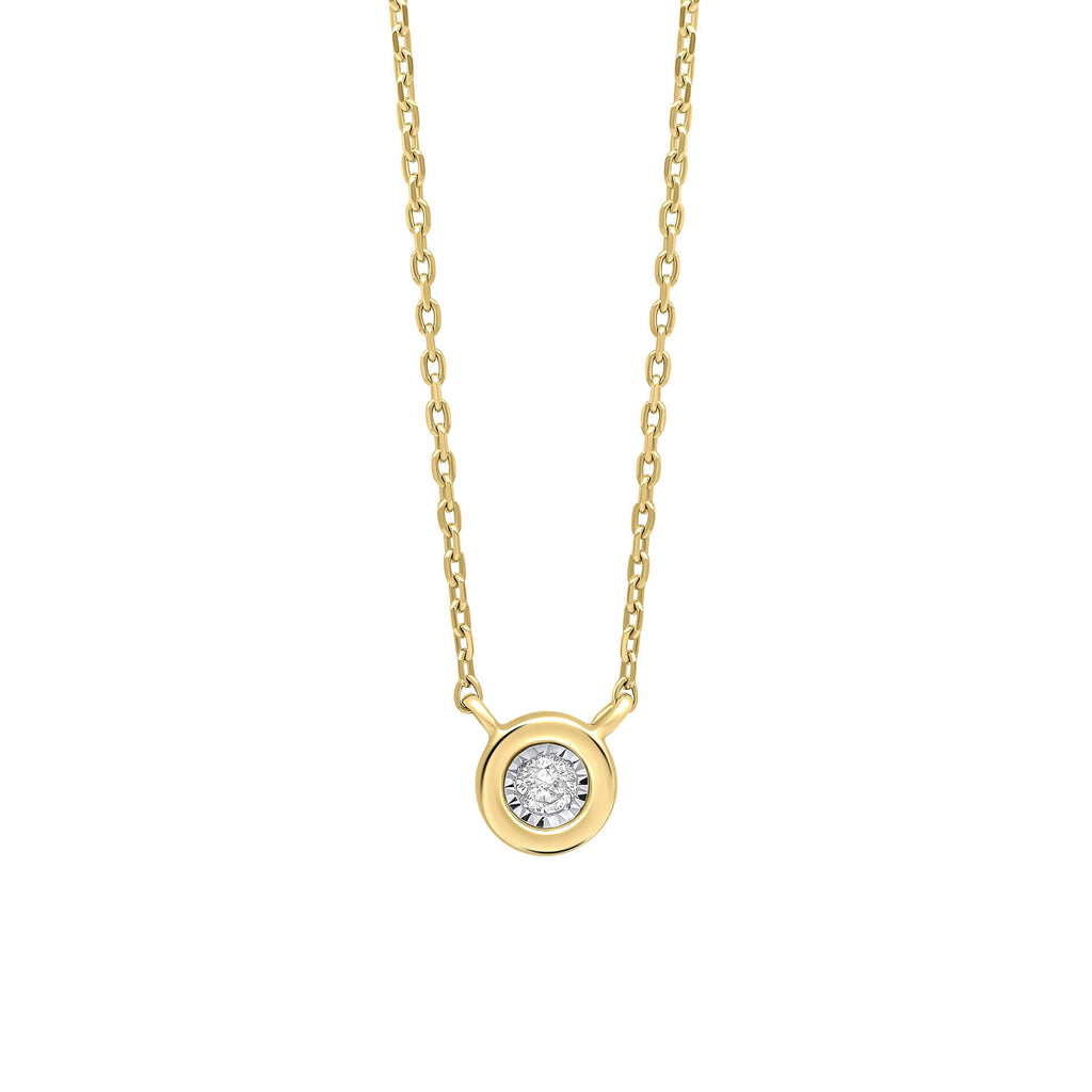 Gecko Jewellery 9ct Yellow Gold Rounded Bezel Solitaire Diamond Necklace