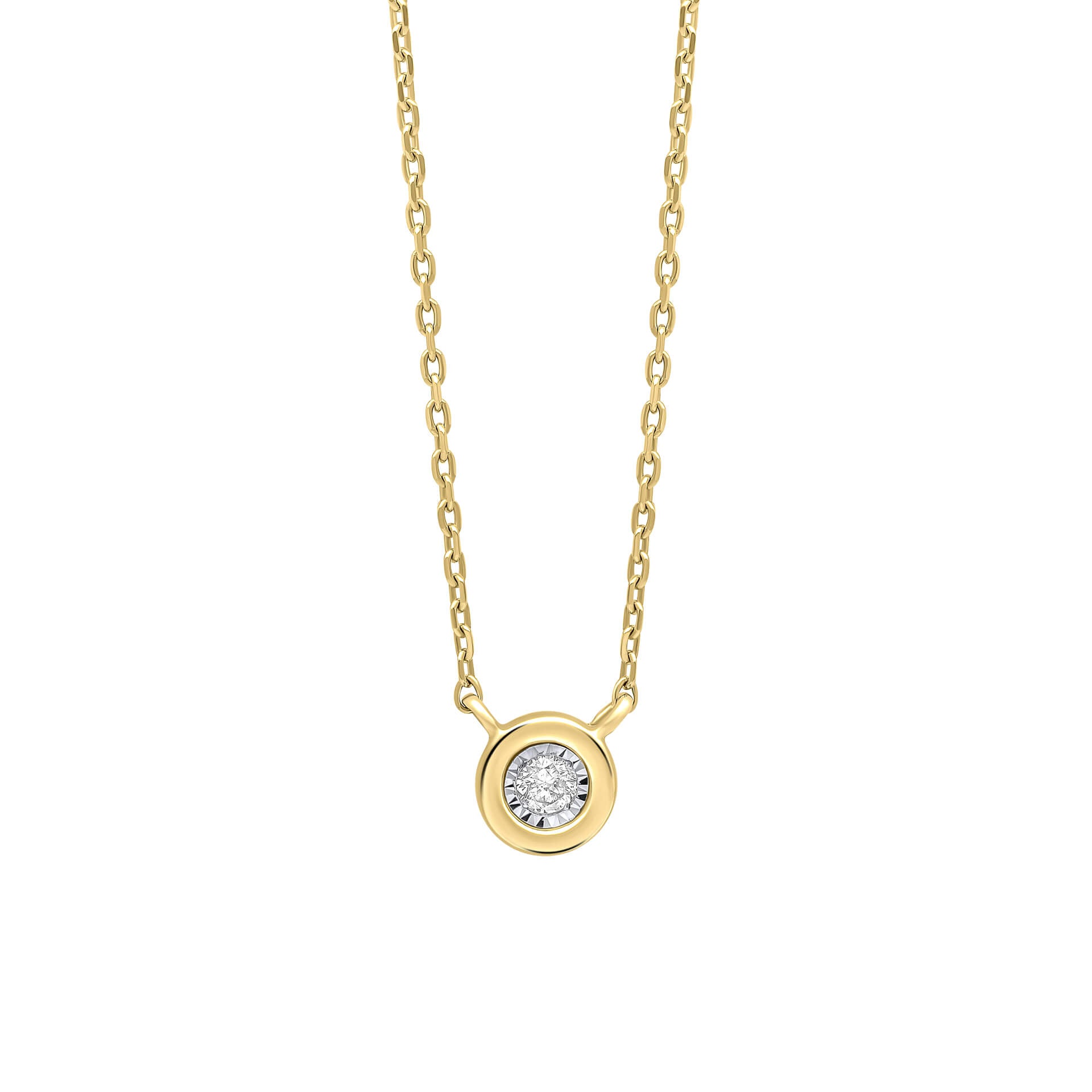 Gecko Jewellery 9ct Yellow Gold Rounded Bezel Solitaire Diamond Necklace