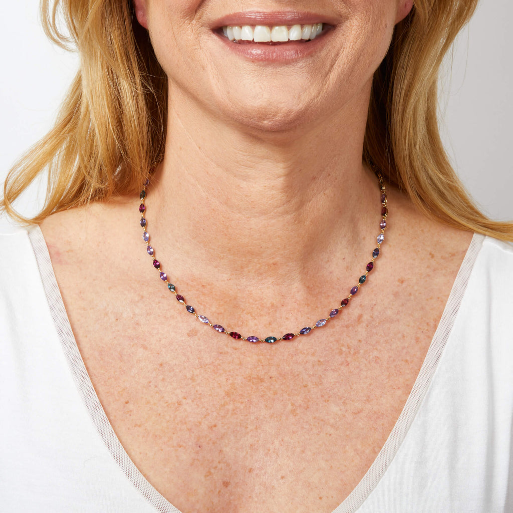 Gecko Jewellery 9ct Gold Navette Semi-Precious Stone Necklace