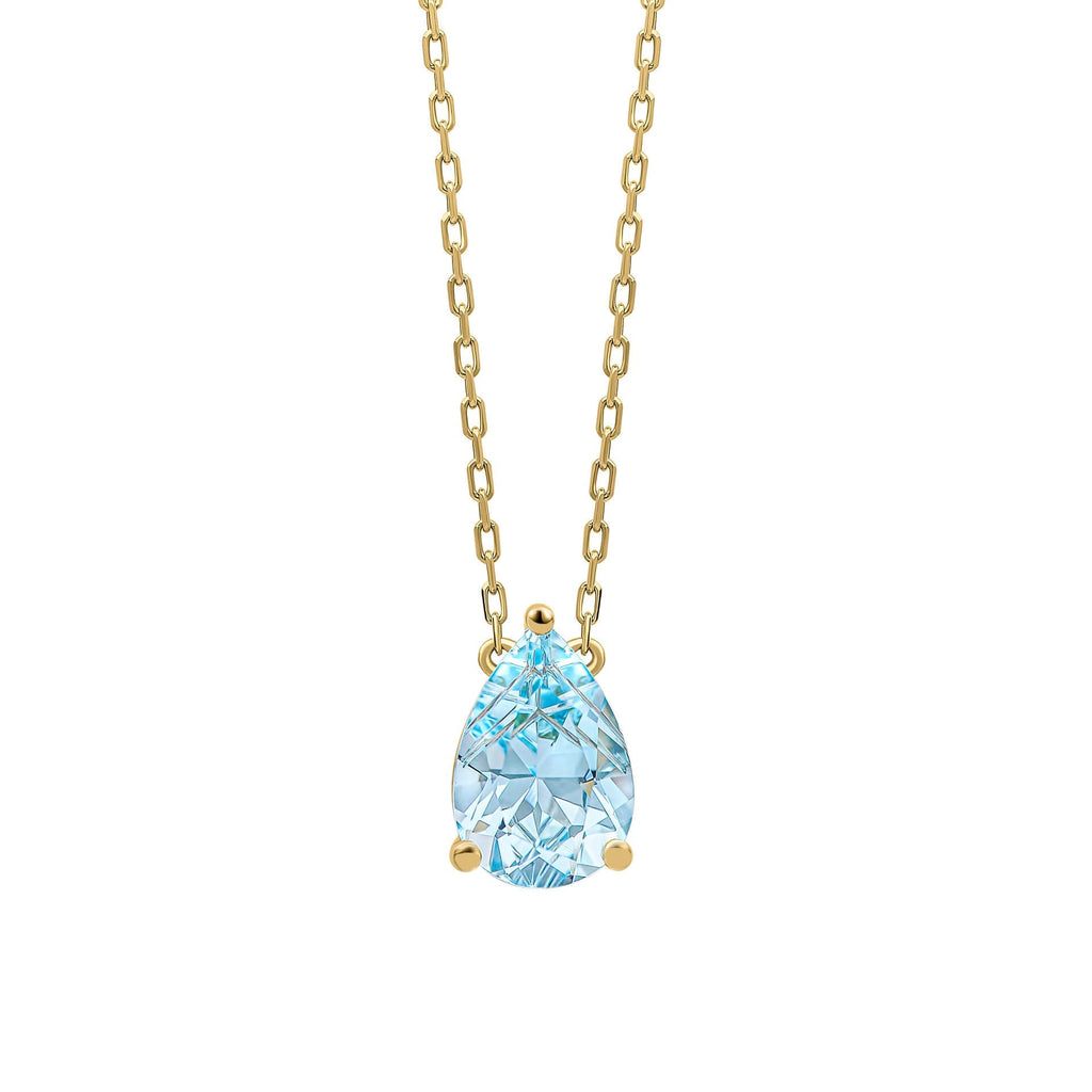 Gecko Jewellery Pear Cut Blue Topaz Necklace in 9ct Yellow Gold