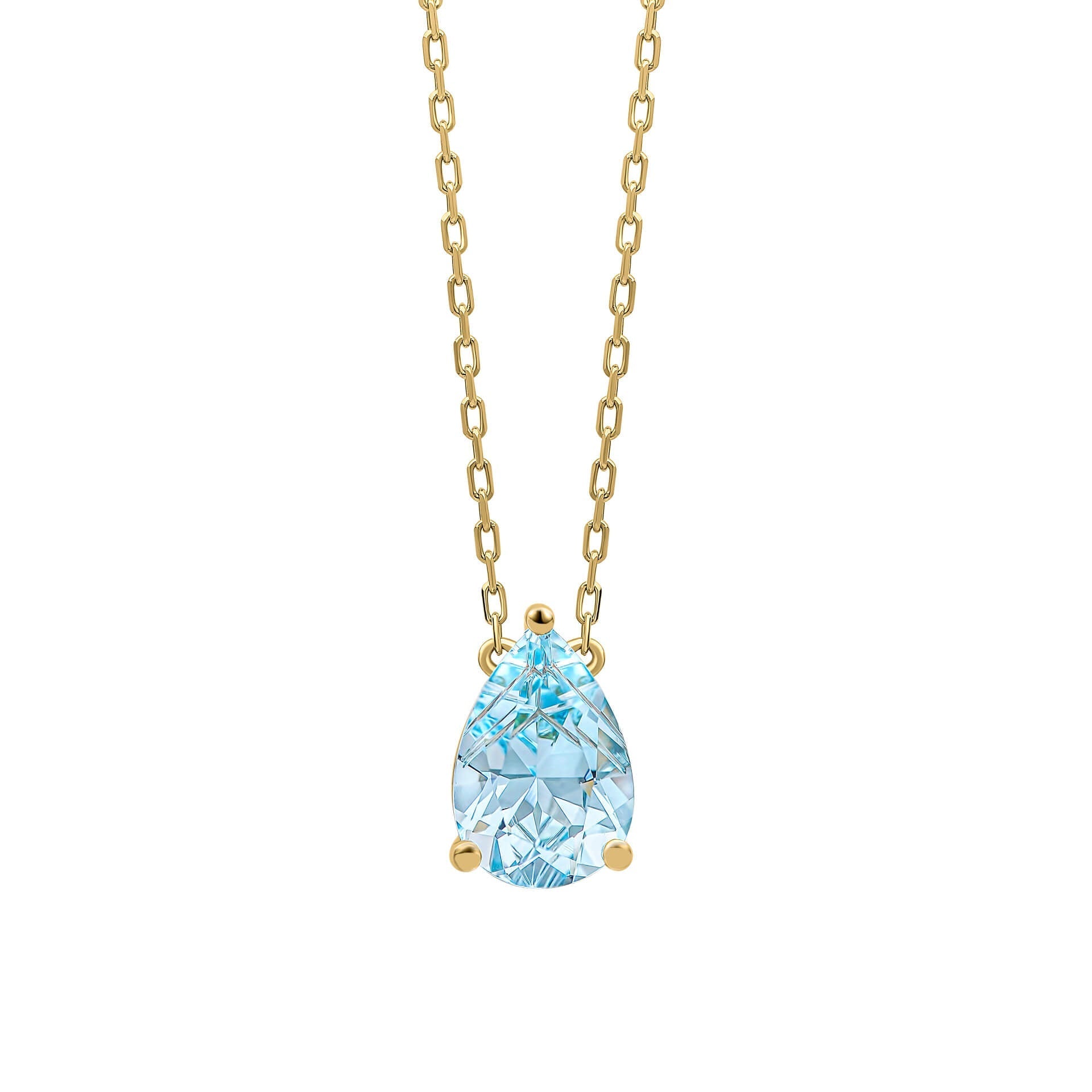 Gecko Jewellery Pear Cut Blue Topaz Necklace in 9ct Yellow Gold