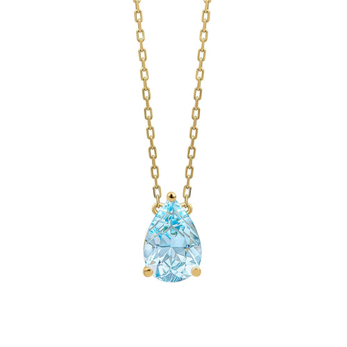 Gecko Jewellery Pear Cut Blue Topaz Necklace in 9ct Yellow Gold