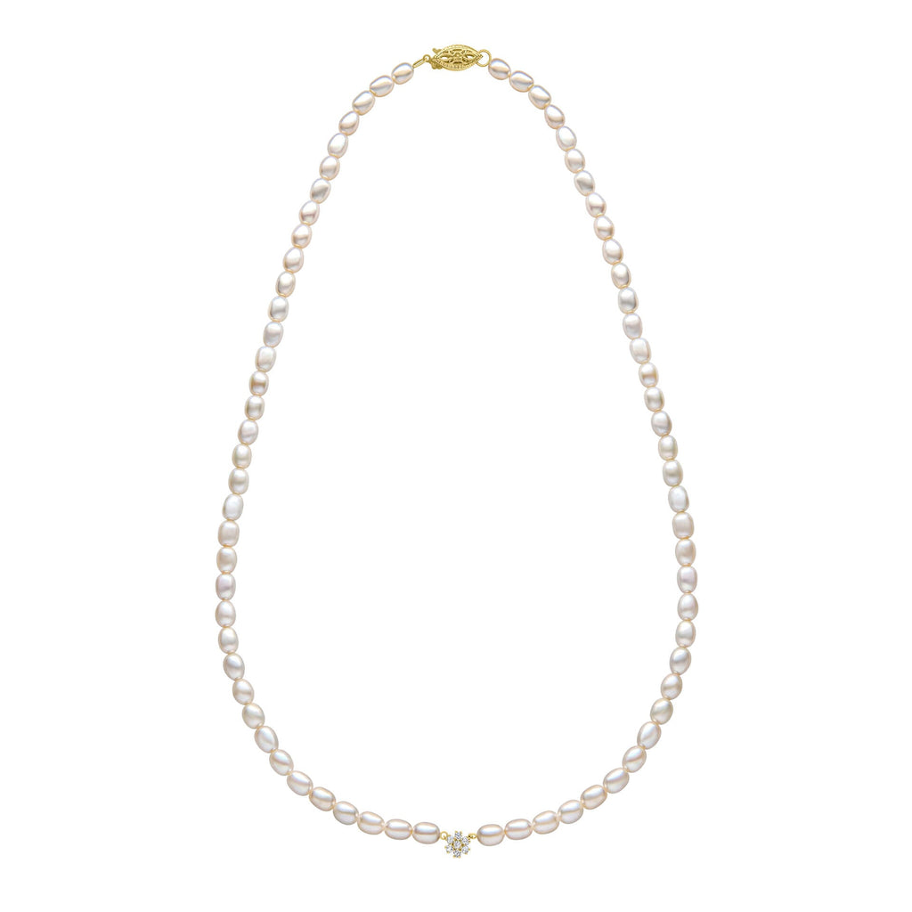 Gecko Jewellery Seed Pearl and Diamond Flower Necklace with Ball Clasp