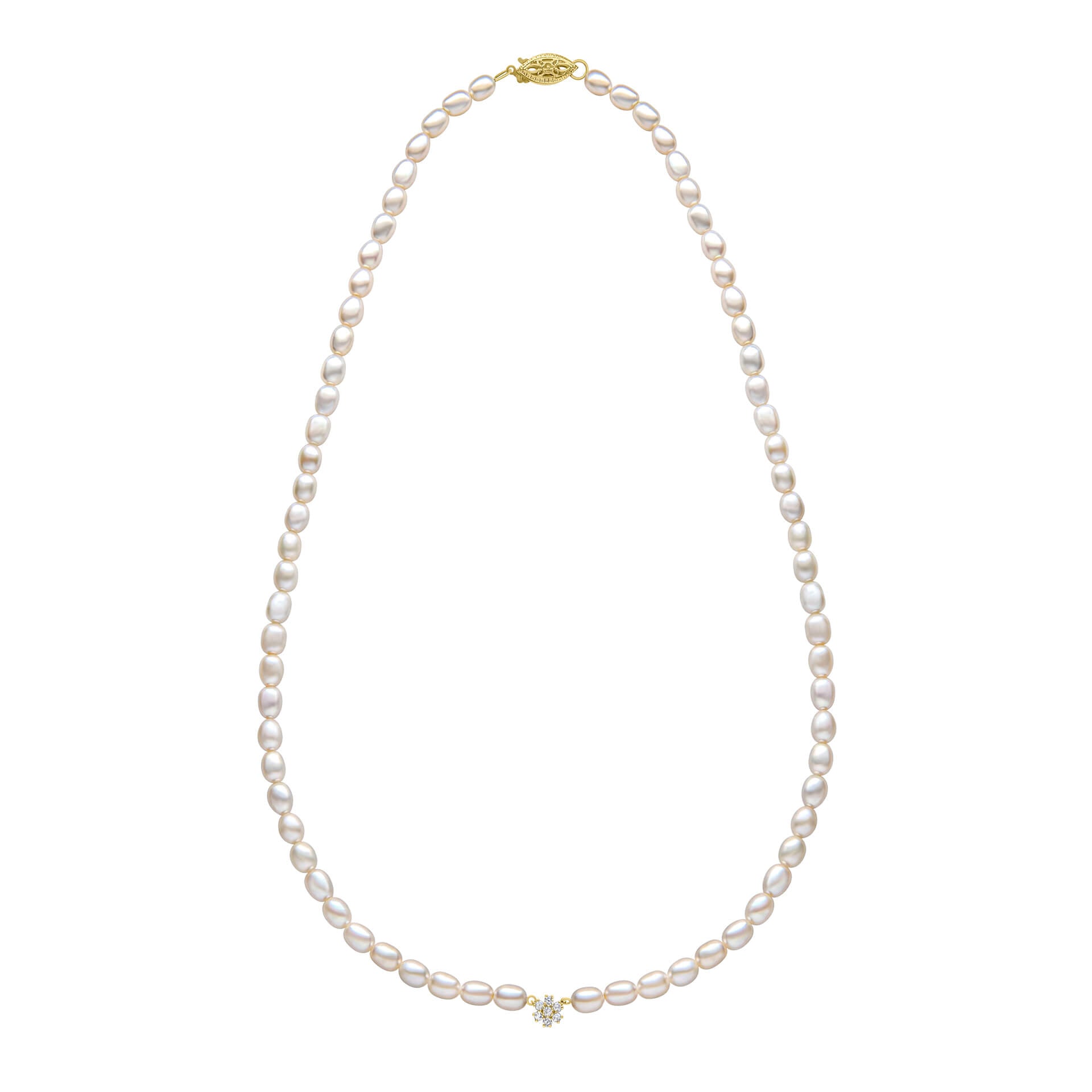 Gecko Jewellery Seed Pearl and Diamond Flower Necklace with Ball Clasp