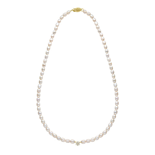 Gecko Jewellery Seed Pearl and Diamond Flower Necklace with Ball Clasp