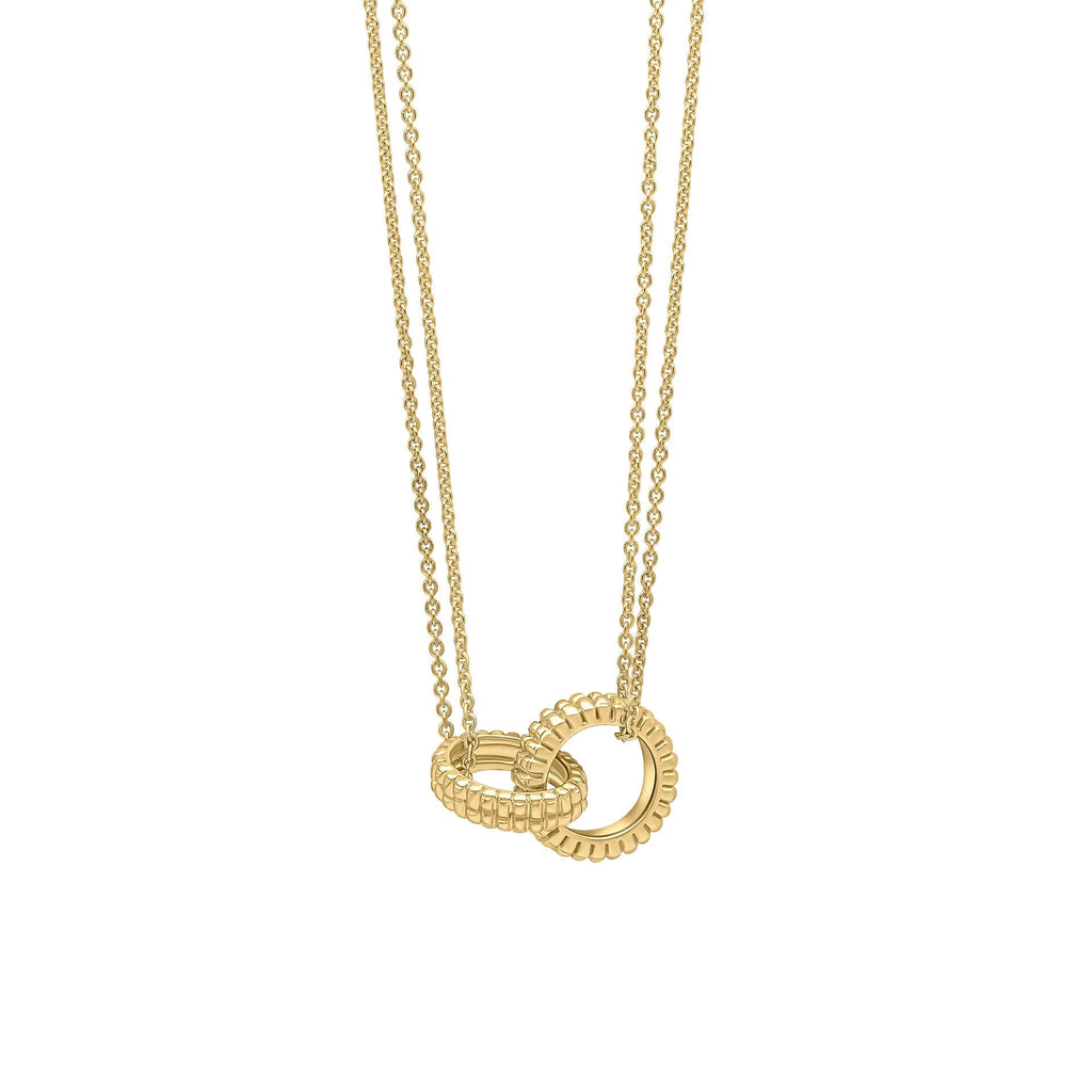 Gecko Jewellery 9ct Gold Interlinking Ridged Rings Double Chain Necklace