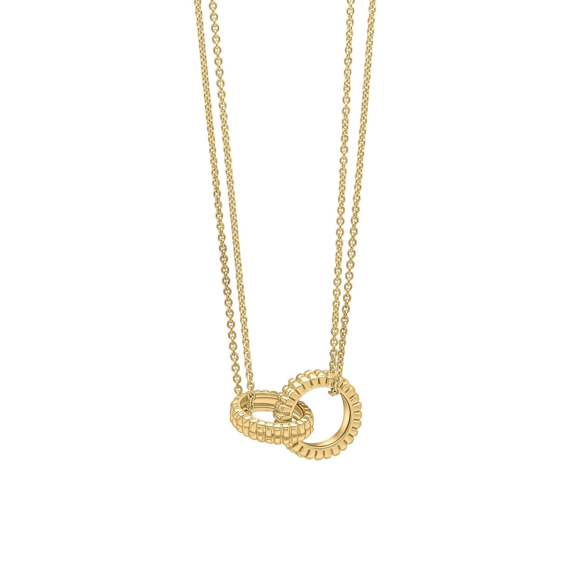 Gecko Jewellery 9ct Gold Interlinking Ridged Rings Double Chain Necklace