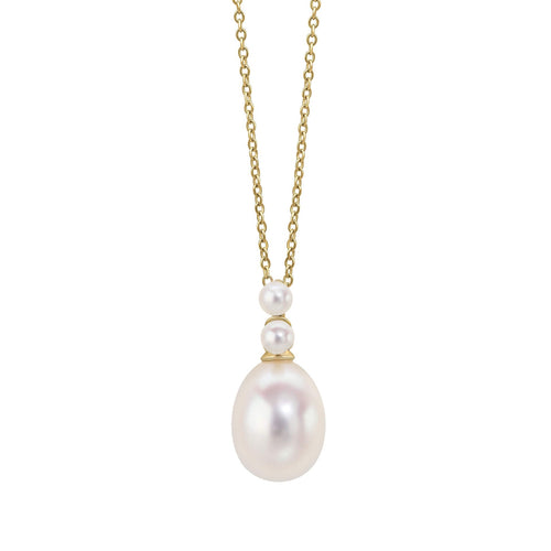 Gecko Jewellery 9ct Yellow Gold Freshwater Pearl Drop Pendant Necklace