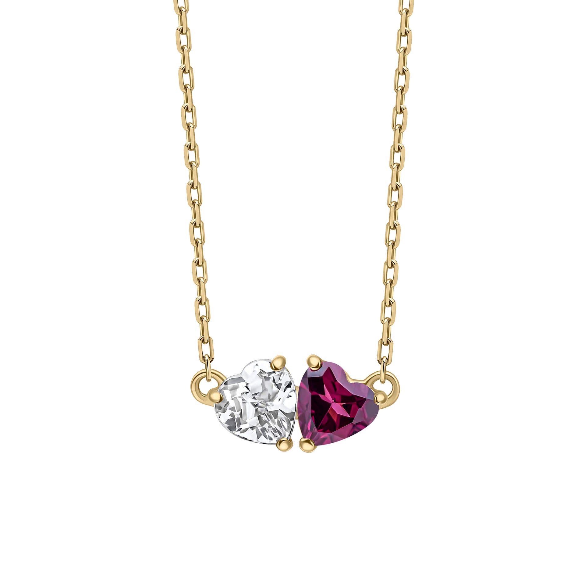 Gecko Jewellery Toi et Moi Heart Necklace | 9ct Gold Topaz & Garnet