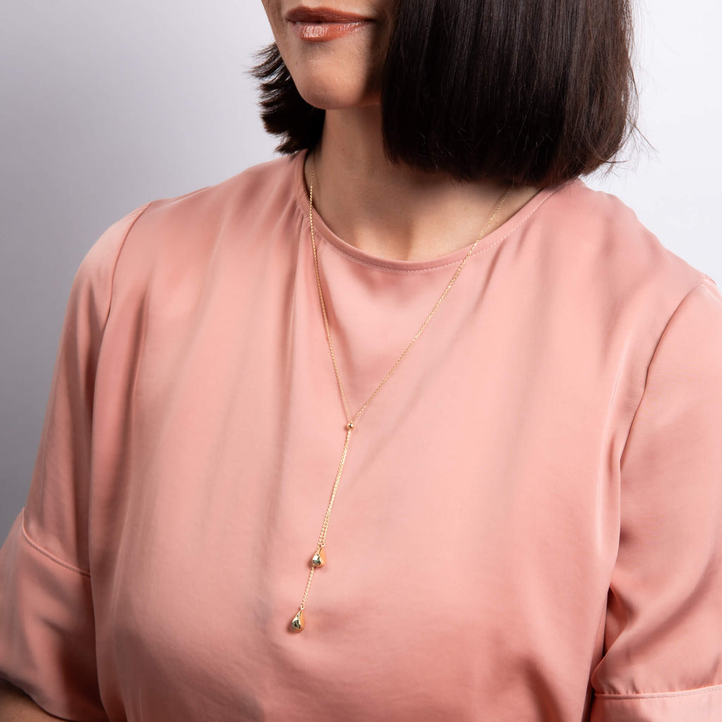Gecko Jewellery 9ct Yellow Gold Organic Teardrop Lariat Necklace
