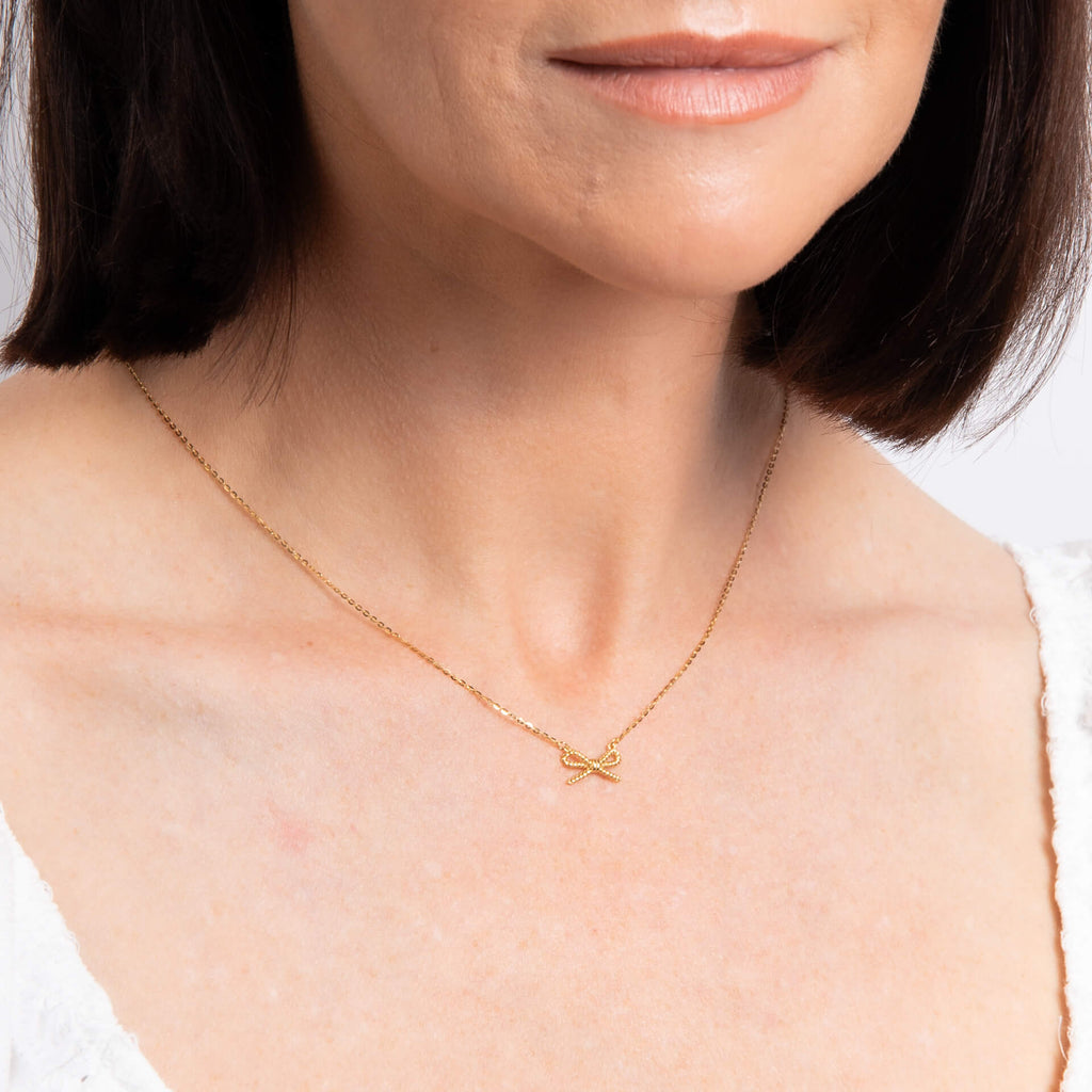 Gecko Jewellery 9ct Yellow Gold Rope Bow Necklace – Twisted Design