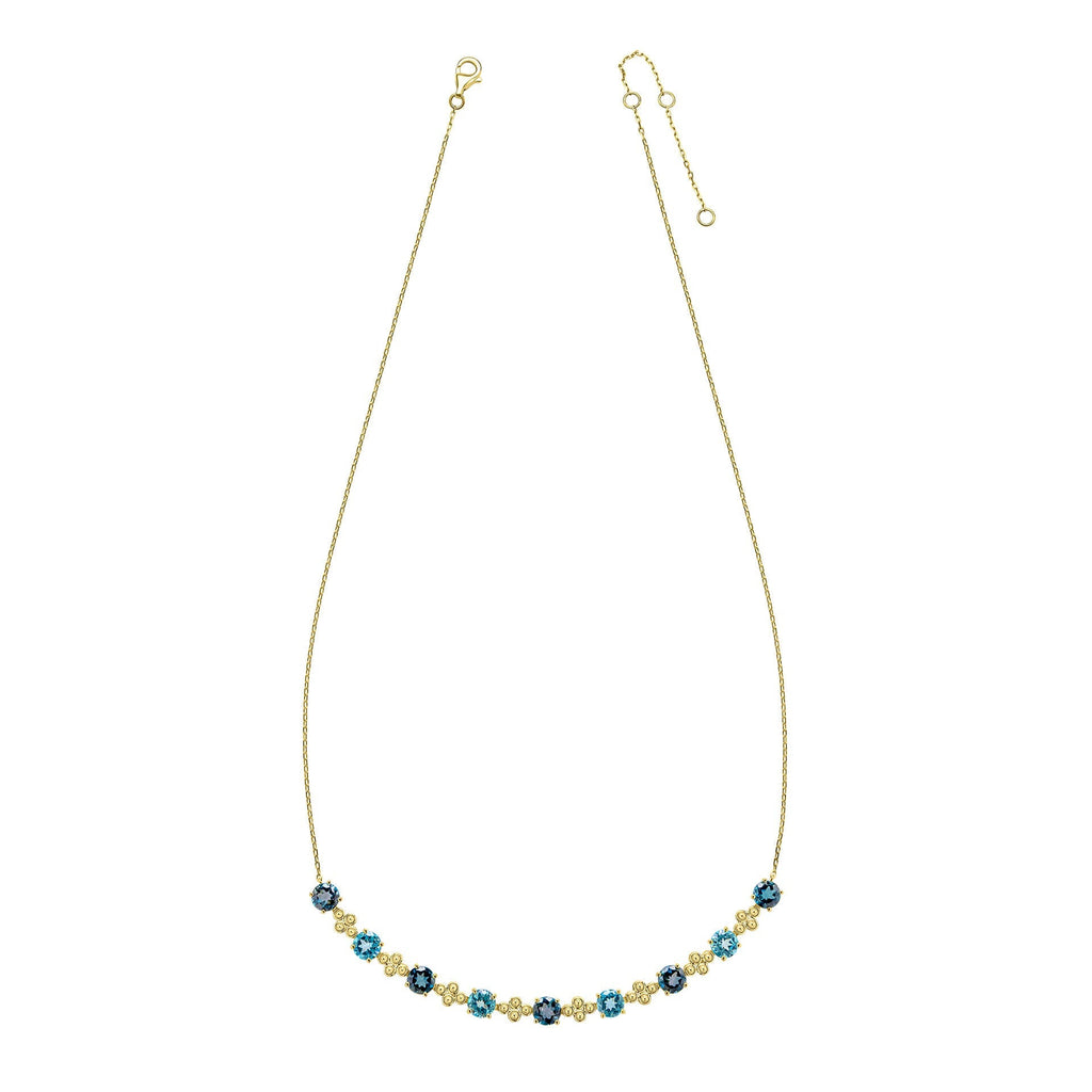 Gecko Jewellery Ornate Blue Topaz Necklace in 9ct Yellow Gold
