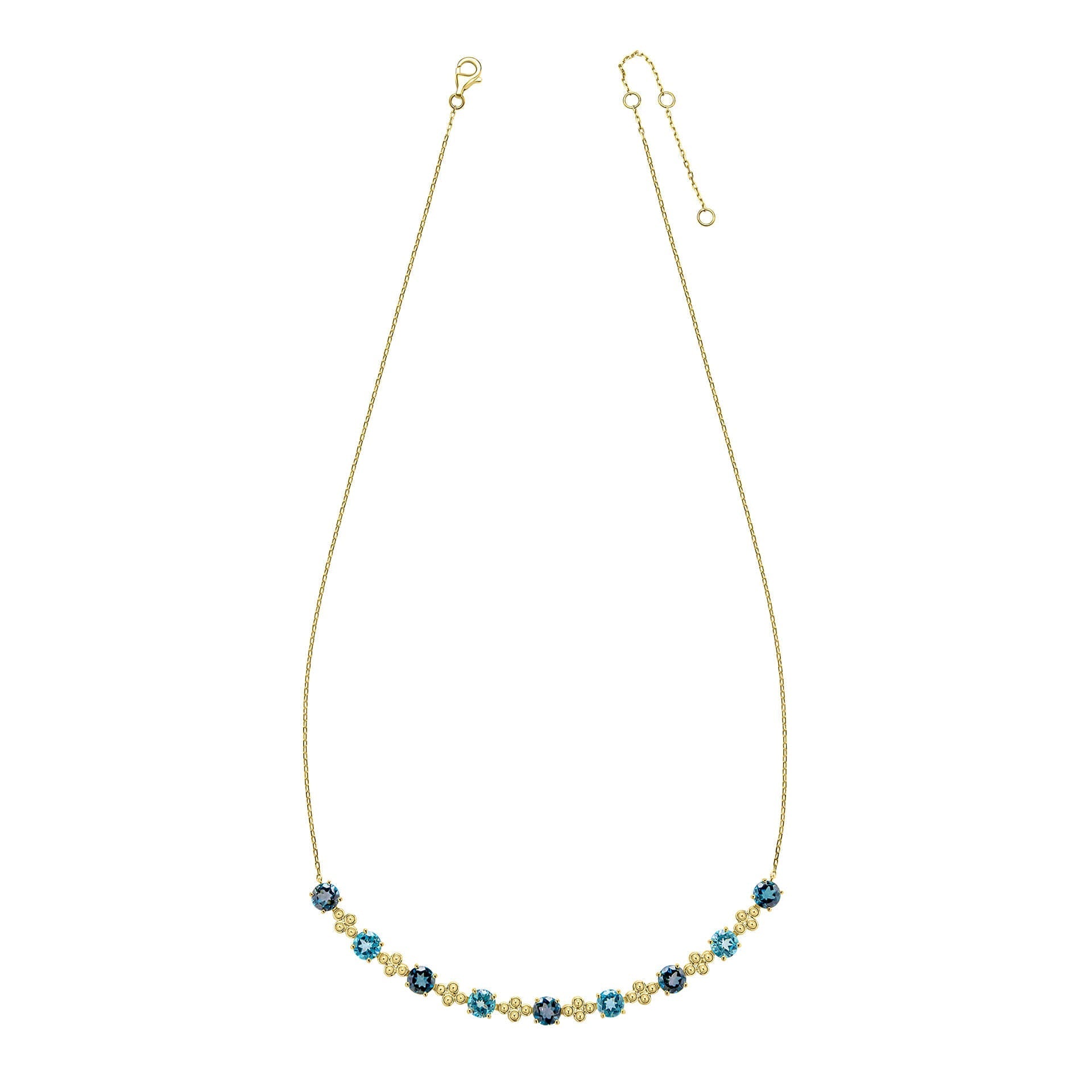 Gecko Jewellery Ornate Blue Topaz Necklace in 9ct Yellow Gold