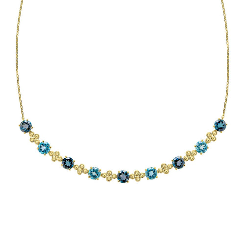 Gecko Jewellery Ornate Blue Topaz Necklace in 9ct Yellow Gold