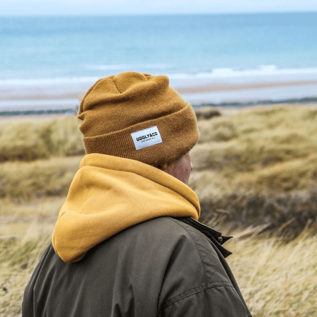 Mustard Beanie – Uggly and Co Recycled Knit Fisherman Cuffed Beanie
