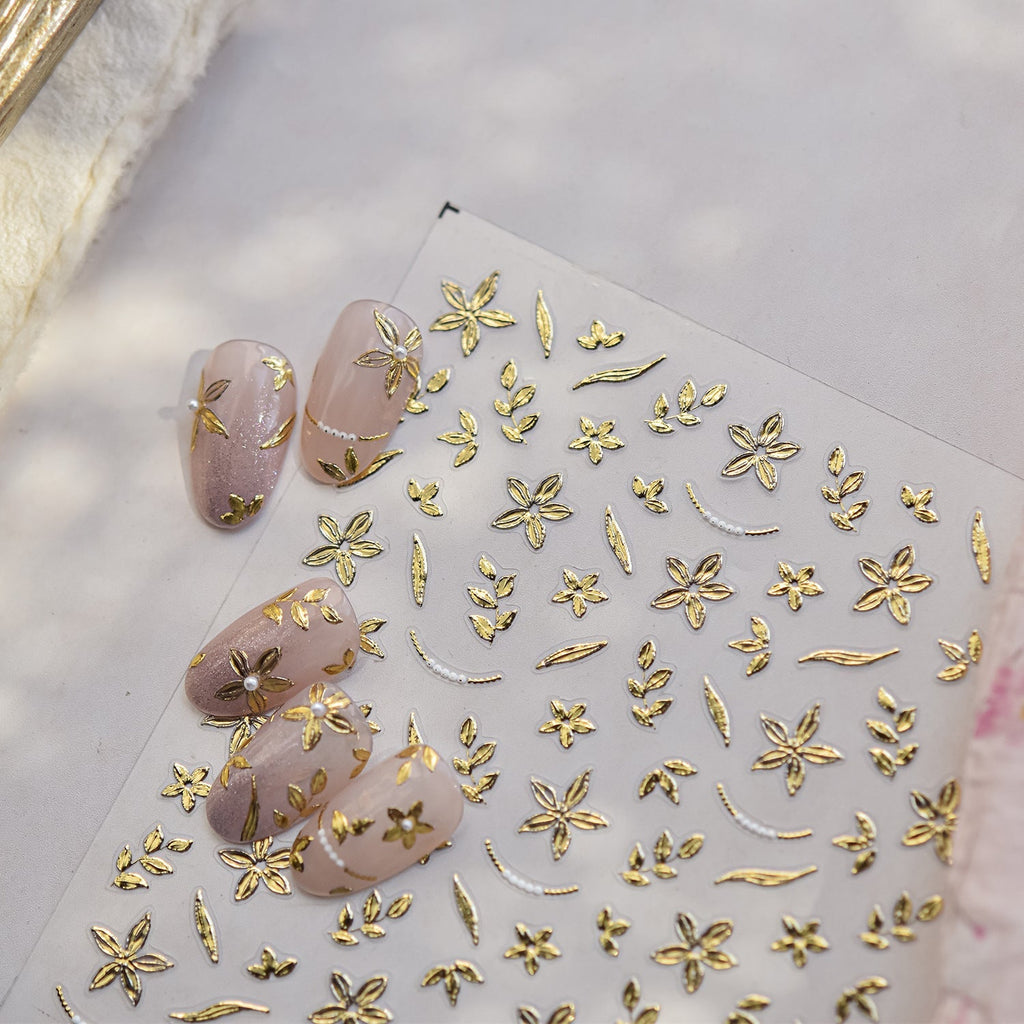 LuLuFun Studio Gold Blossom Nail Deco Stickers - Floral Nail Art Decals