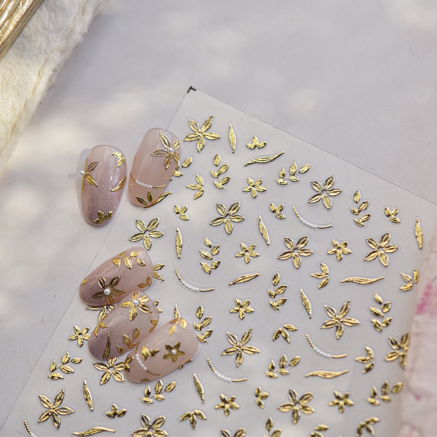 LuLuFun Studio Gold Blossom Nail Deco Stickers - Floral Nail Art Decals