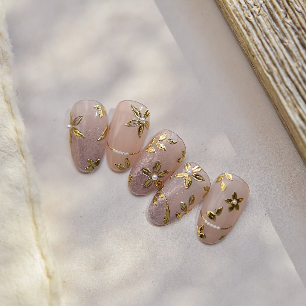 LuLuFun Studio Gold Blossom Nail Deco Stickers - Floral Nail Art Decals