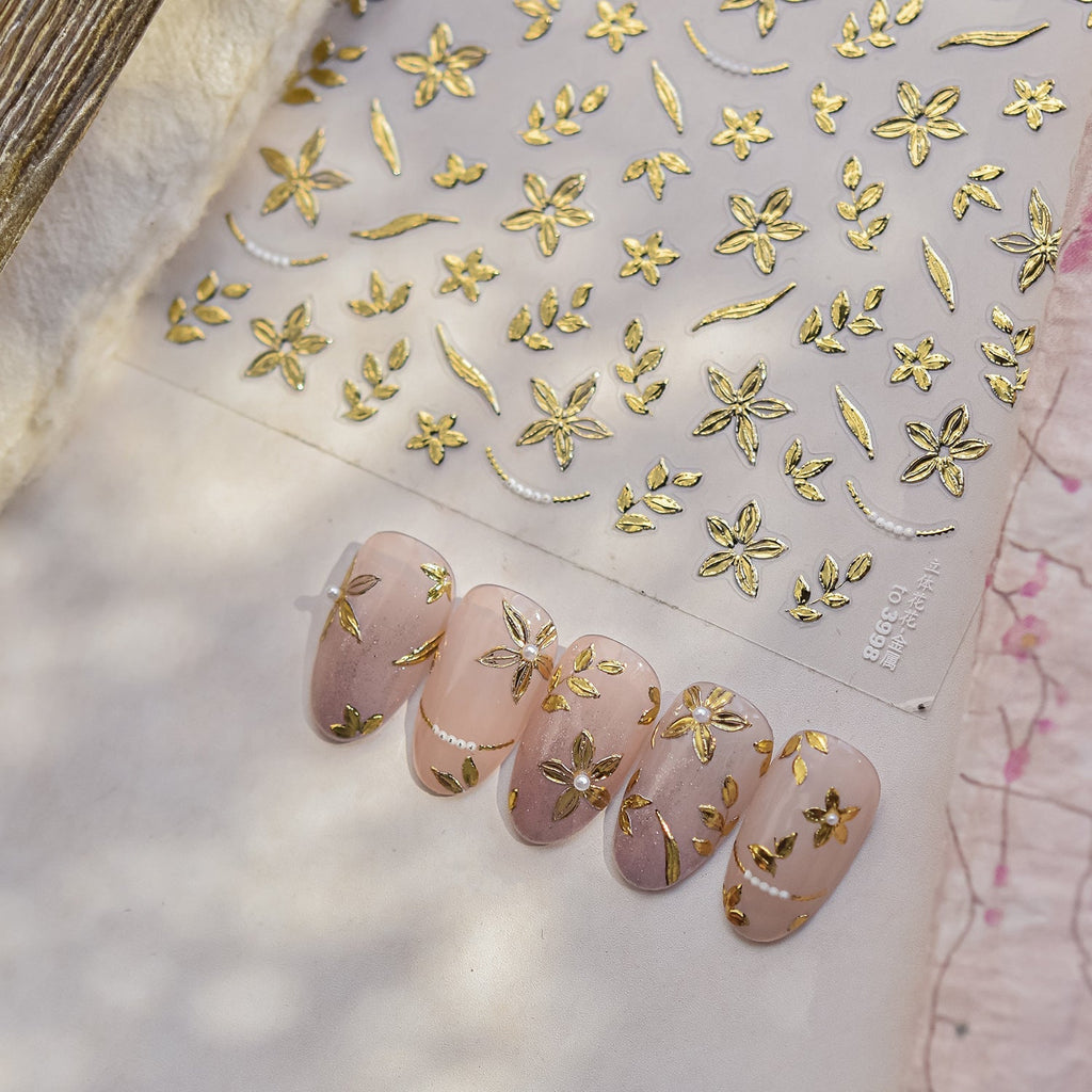 LuLuFun Studio Gold Blossom Nail Deco Stickers - Floral Nail Art Decals