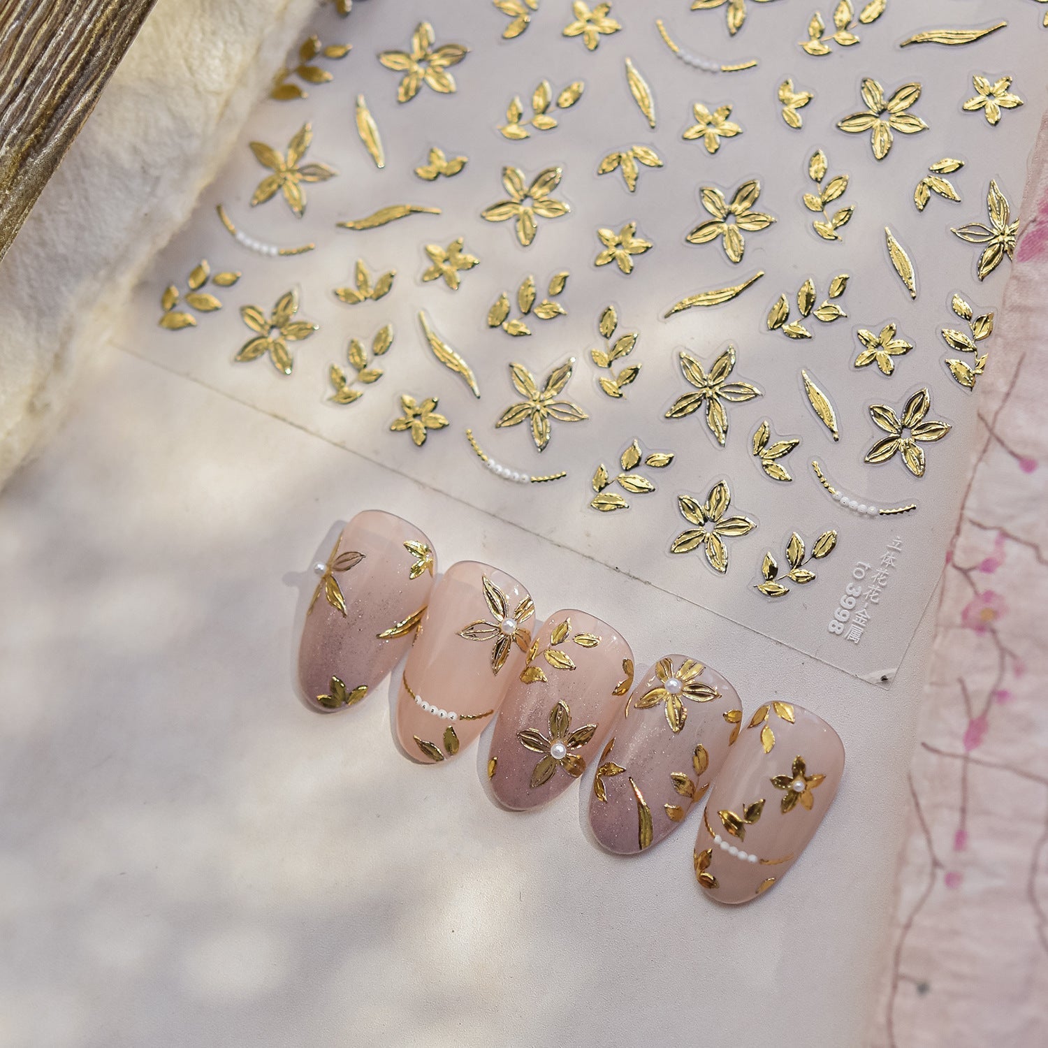 LuLuFun Studio Gold Blossom Nail Deco Stickers - Floral Nail Art Decals