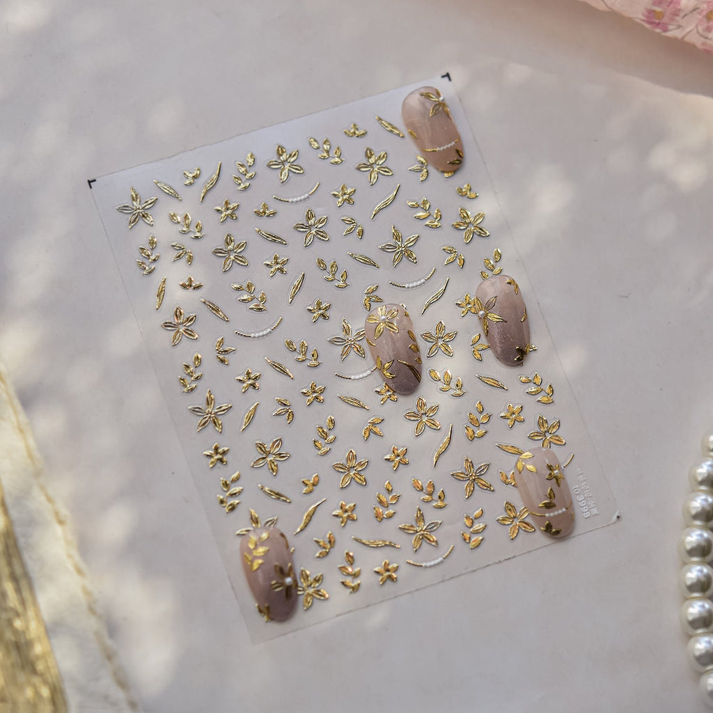 LuLuFun Studio Gold Blossom Nail Deco Stickers - Floral Nail Art Decals