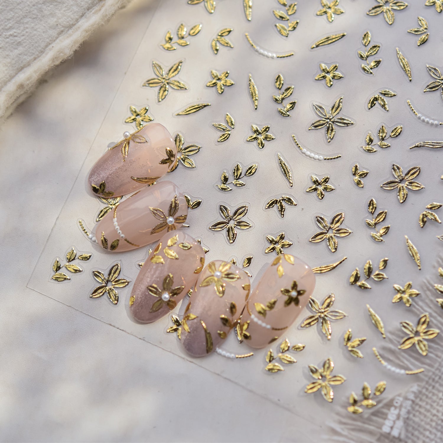 LuLuFun Studio Gold Blossom Nail Deco Stickers - Floral Nail Art Decals